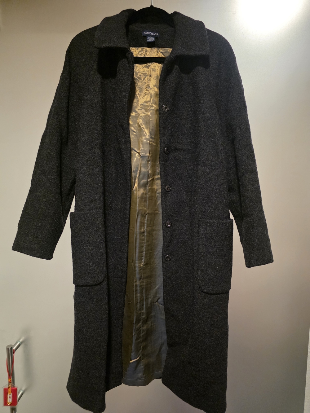 Ann Taylor Charcoal Gray Wool Pea Coat with Gold Lining